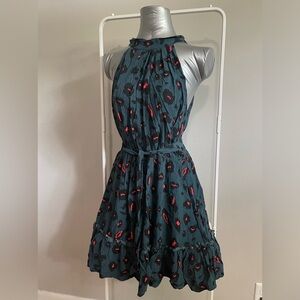 BTFBM size large fit and flare tie back neon leopard print knee length dress